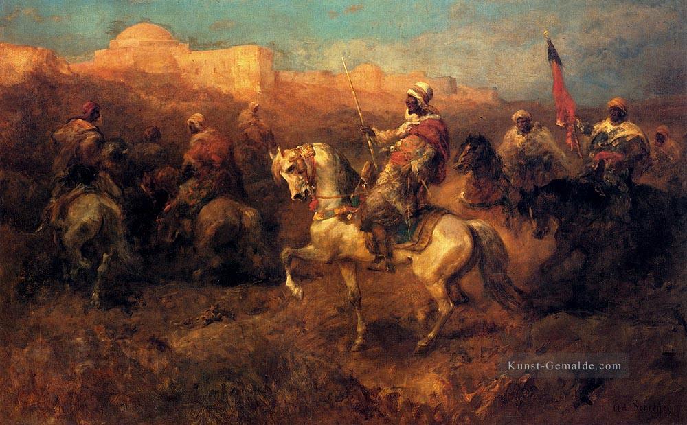 Arabische Pferdmen an dem März Arabien Adolf Schreyer Ölgemälde